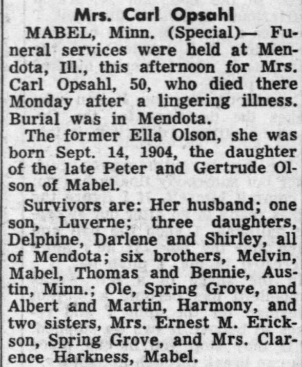 Obituary for Opsahl (Aged 50)